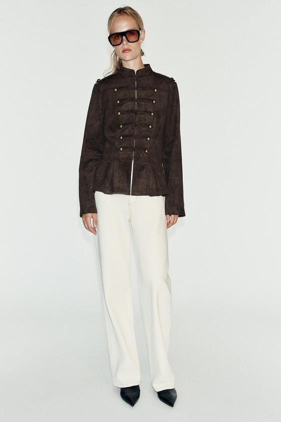 Zara - Peplum Button Jacket - Brown - S - Woman | Zara US