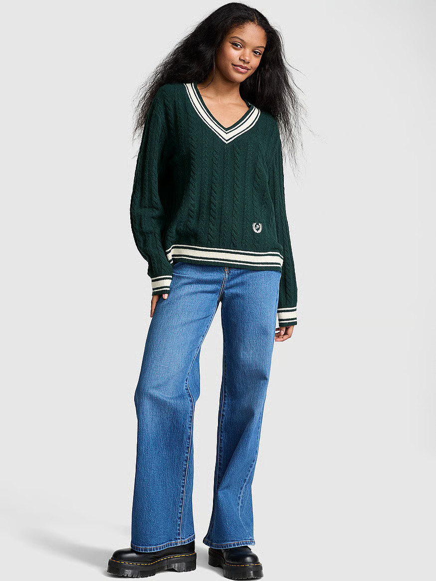 Collegiate Cable-Knit V-Neck Sweater | Victoria's Secret (US / CA )