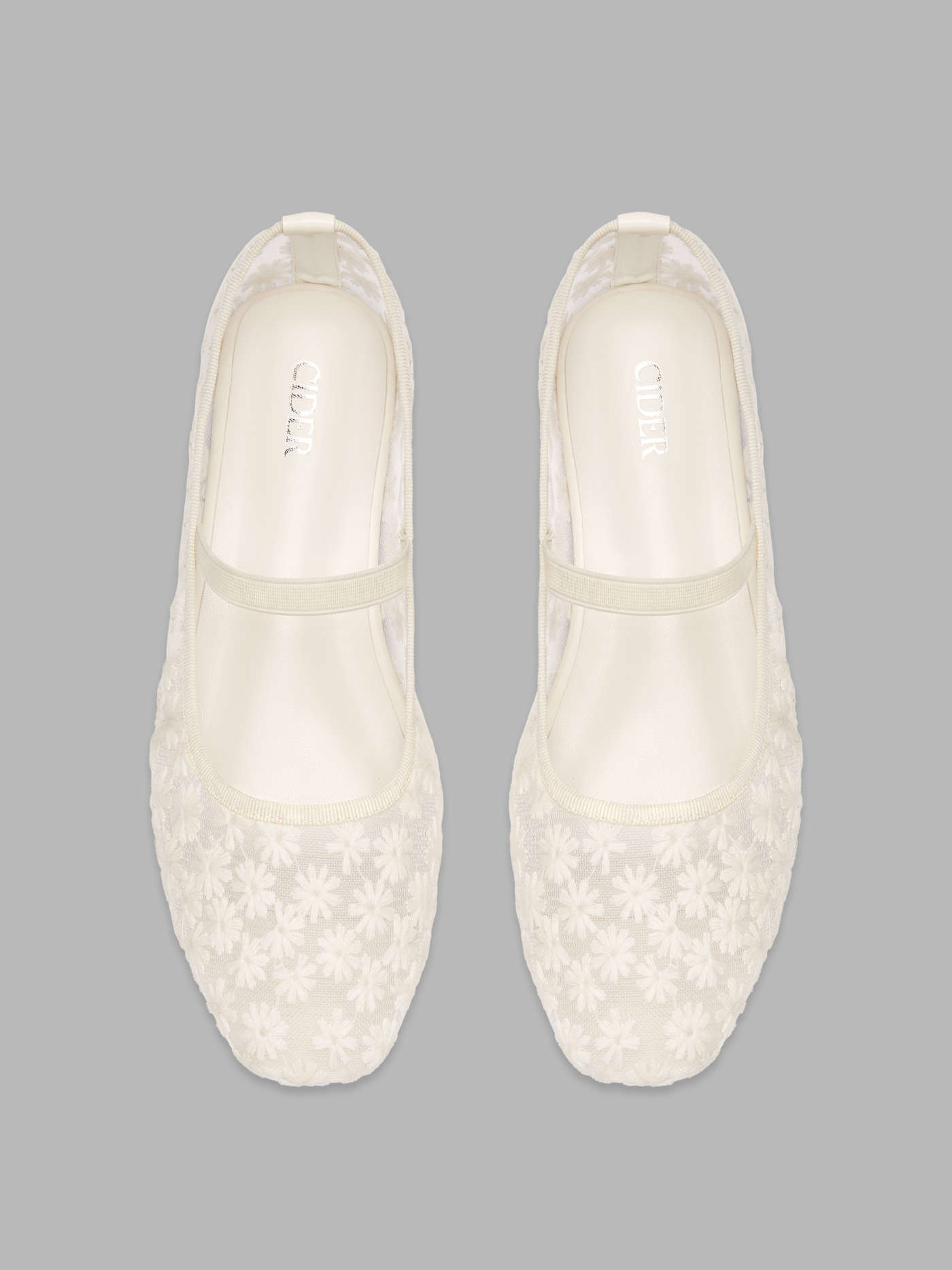 FLORAL EMBROIDERED MESH MARY JANE FLATS | Cider