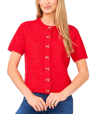 Women's Short Sleeve Bow Button Cardigan Sweater | Macy's