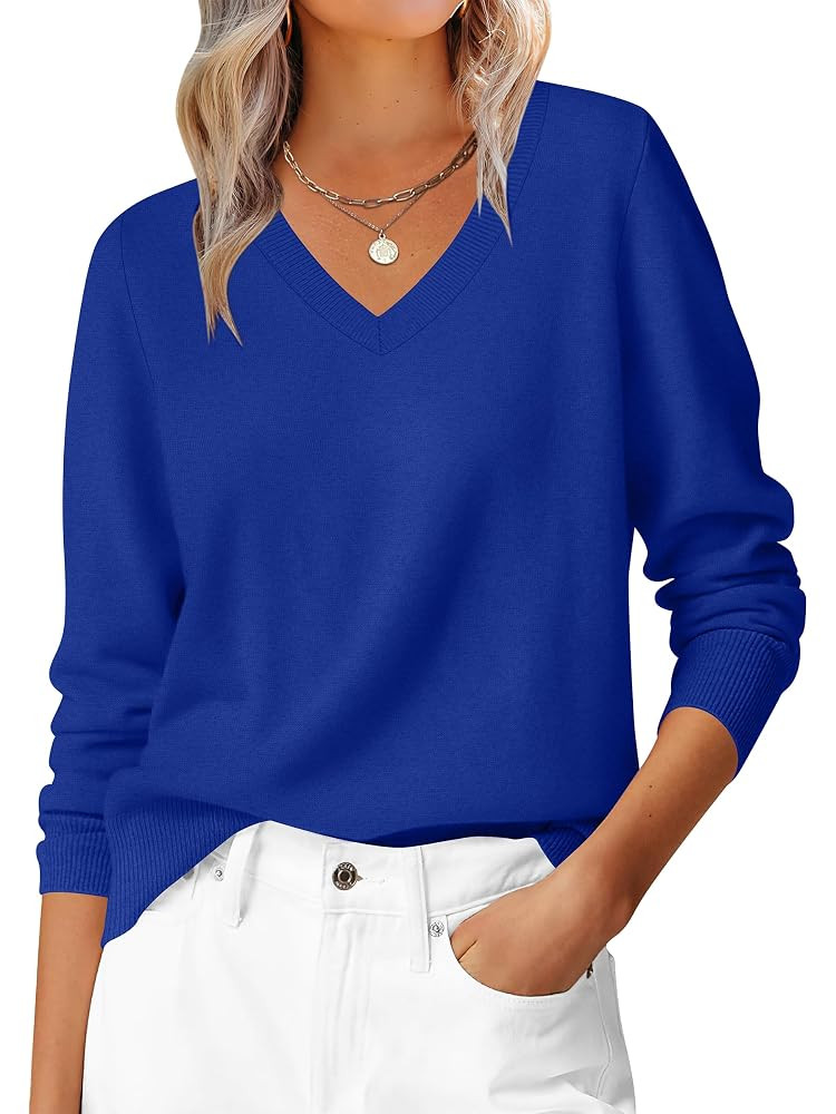 ANRABESS Womens Long Sleeve V Neck Sweaters 2025 Fall Casual Classic Soft Loose Fit Basic Pullove... | Amazon (US)