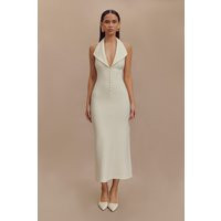 Annita Crepe Halter Midi Dress - Ivory I MESHKI I Size L | MESHKI US