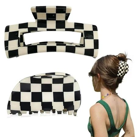 WTCK Checkered Hair Clips Claw Banana Clips For Thick Hair Black White Jaw Clips French Tortoise Gri | Walmart (US)