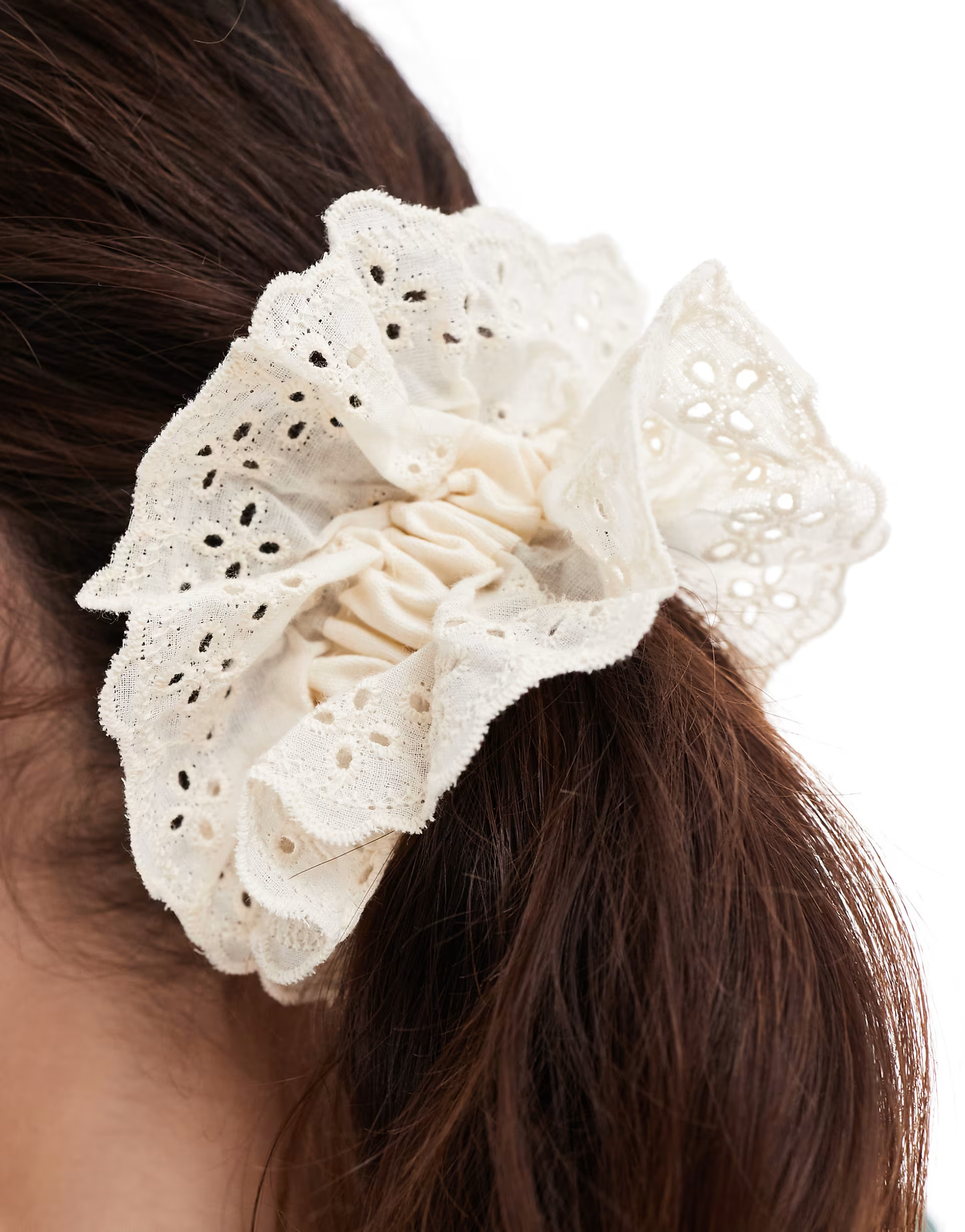 DesignB London broderie hair scrunchie in cream | ASOS (Global)