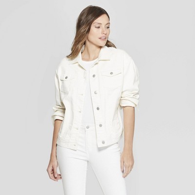 Women's Oversized Long Sleeve Ecru Trucker Jeans Jacket - Universal Thread™ | Target