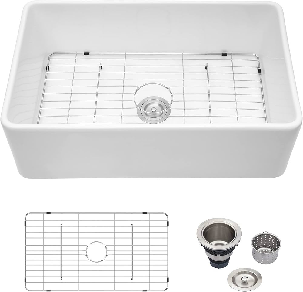 33 Farm Sink White - Donsdey 33×18 Farmhouse Sink Flat Apron Front White Ceramic Porcelain Firec... | Amazon (US)