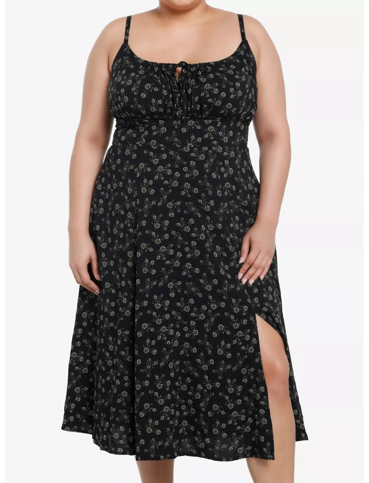 Thorn & Fable Black & Green Floral Midi Dress Plus Size | Hot Topic