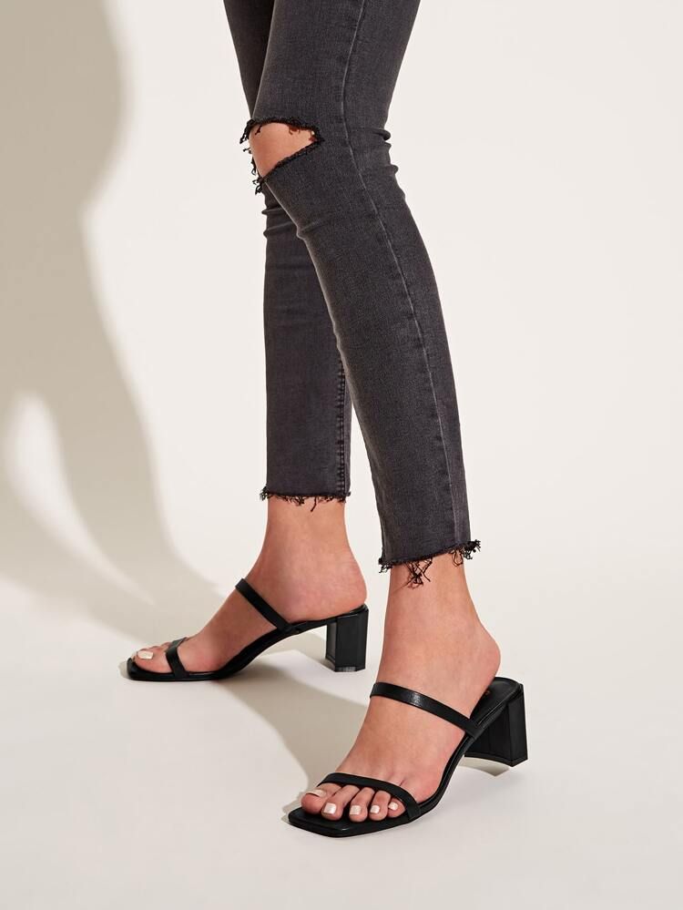 Open Toe Chunky Heeled Mules | SHEIN