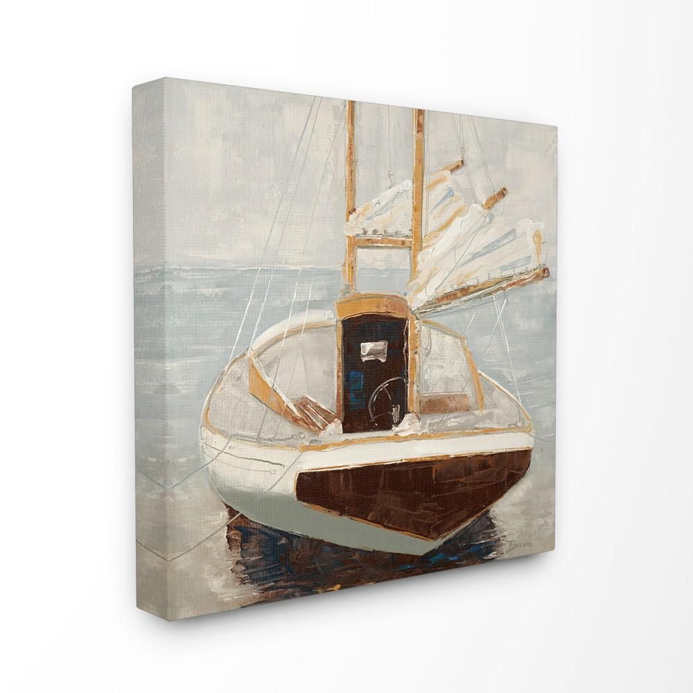 30 in. x 30 in. "Muted Neutral Sailboat at Port on a Calm Sea Painting"by Artist Third and Wall C... | The Home Depot