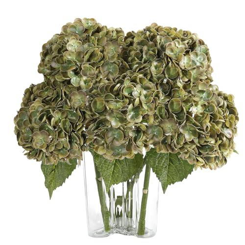 Coferset Olive Green Hydrangea Artificial Flowers 3pcs Lifelike Faux Hydrangea Real Touch Fake Flowers for Home Wedding Office Party Living Room Decoration,22inch | Amazon (US)