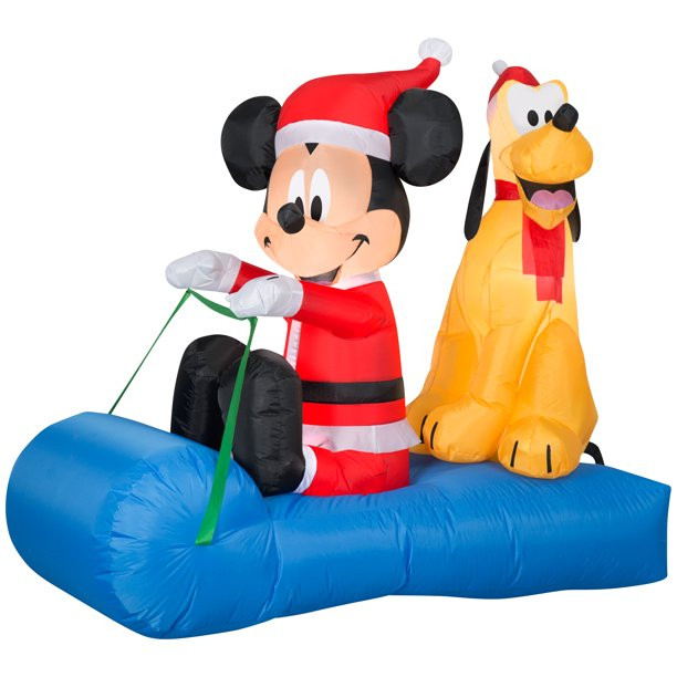 Gemmy Christmas Airblown Inflatable Inflatable Mickey Mouse and Pluto Sledding Scene, 4.5 ft Tall | Walmart (US)