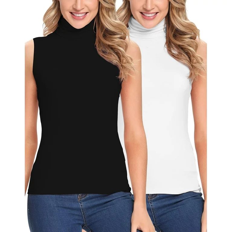 Anyfit Wear Womens Mock Turtleneck Tank Top Sleeveless SLim Fit Top Basic Solid Layer Shirt 2 Pac... | Walmart (US)
