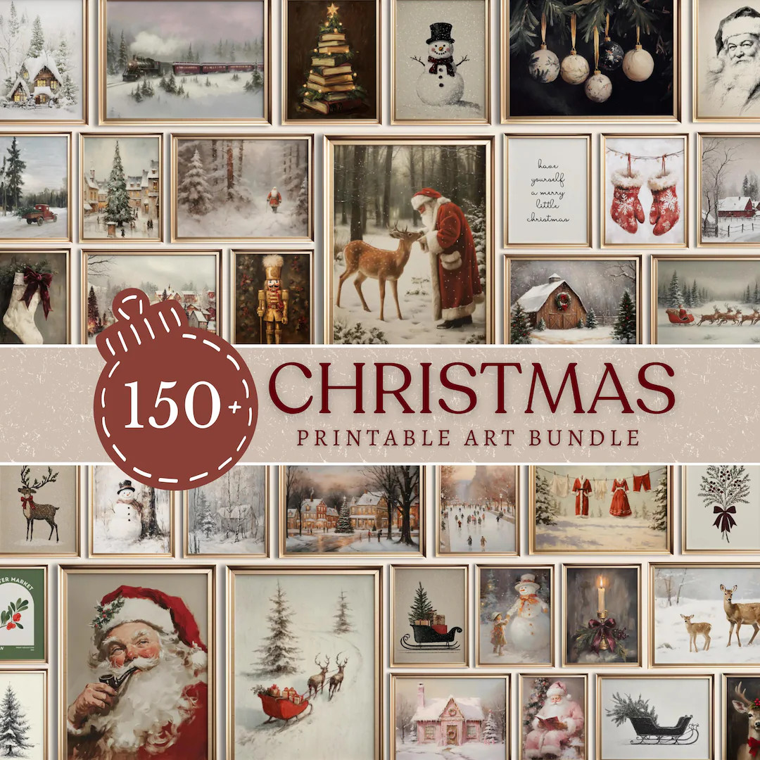 150+ Christmas Prints Mega Bundle | Vintage Winter PRINTABLE Art Set | Seasonal Holiday Decor | F... | Etsy (US)