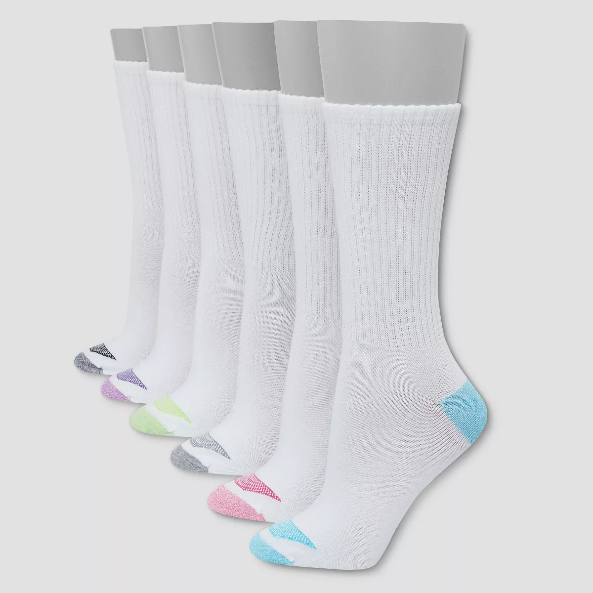 Hanes Premium Women's 6pk Cool Comfort Lightweight Crew Socks - White/Blue 5-9 | Target
