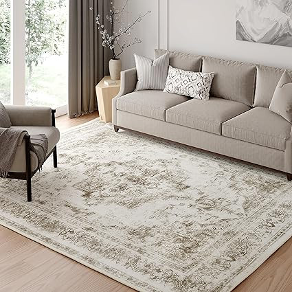 PureCozy Vintage Area Rug 5x7 Indoor Bedroom Rug Taupe Medallion Washable Living Room Carpet Retr... | Amazon (US)