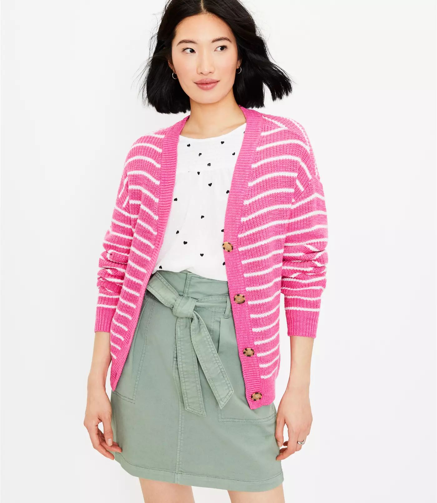 Striped Relaxed V-Neck Cardigan | LOFT | LOFT