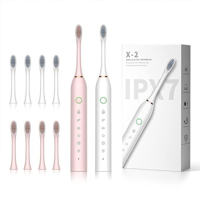 SUNPRO 2 Pack Sonic Electric Toothbrush, 6 Modes 42000vpm 8 Brush Heads with 2 Minute Built-in Ti... | Amazon (US)