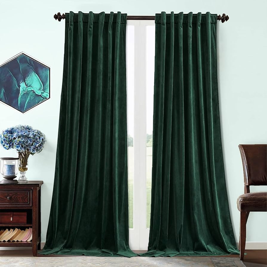 Benedeco Dark Green Velvet Curtains for Bedroom Window with Back Tab, Super Soft Vintage Luxury H... | Amazon (US)