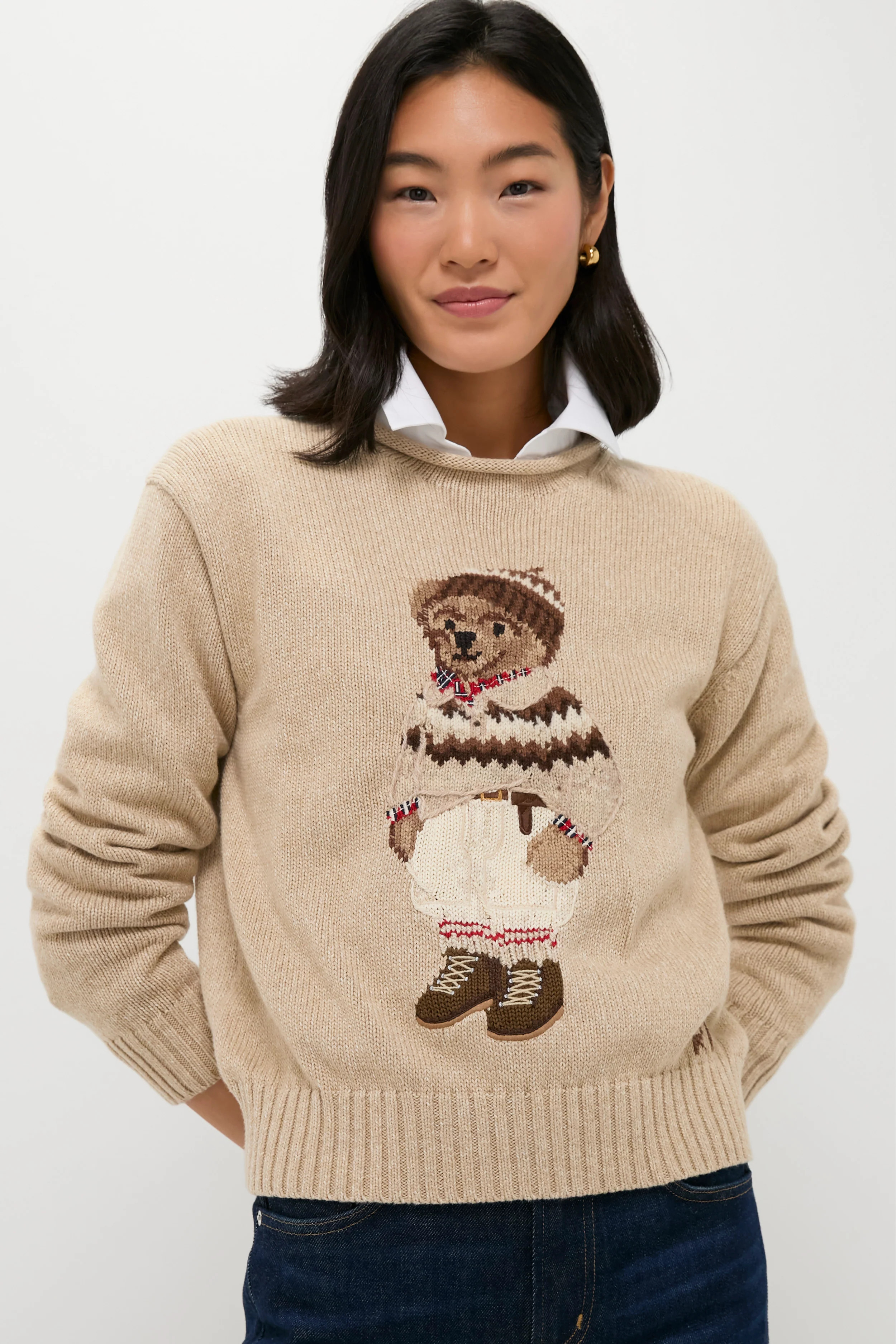 Dark Almond Marl Polo Bear Crewneck Sweater | Tuckernuck (US)