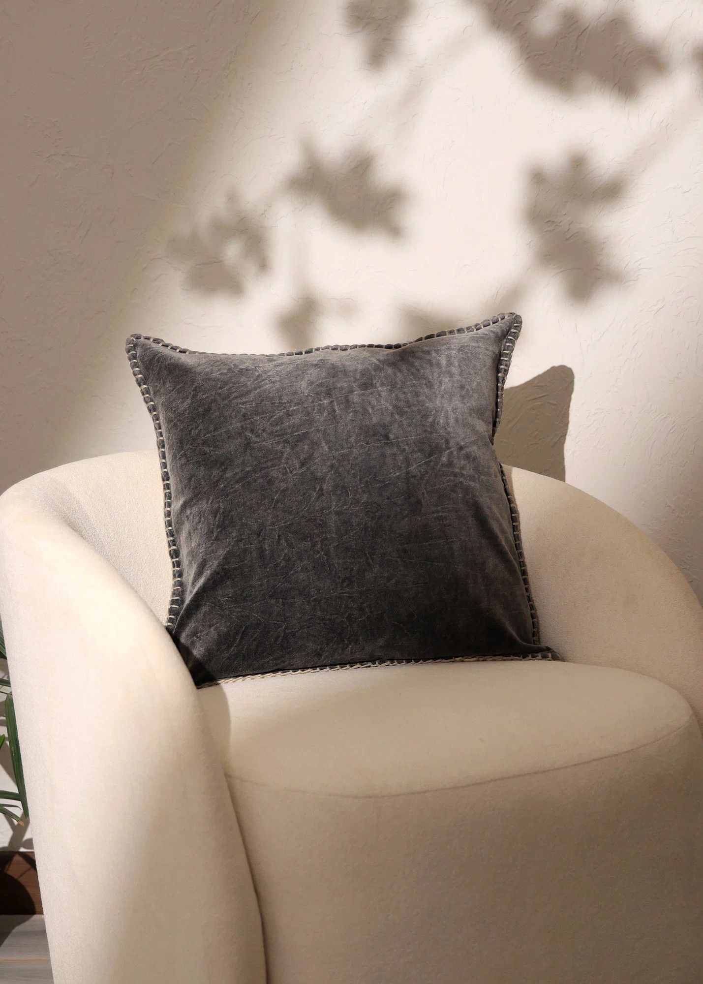 Throw Pillow | Stonewashed Cotton Velvet Throw Pillow with Decorative Handstitched Edges-18X18" | Wayfair North America