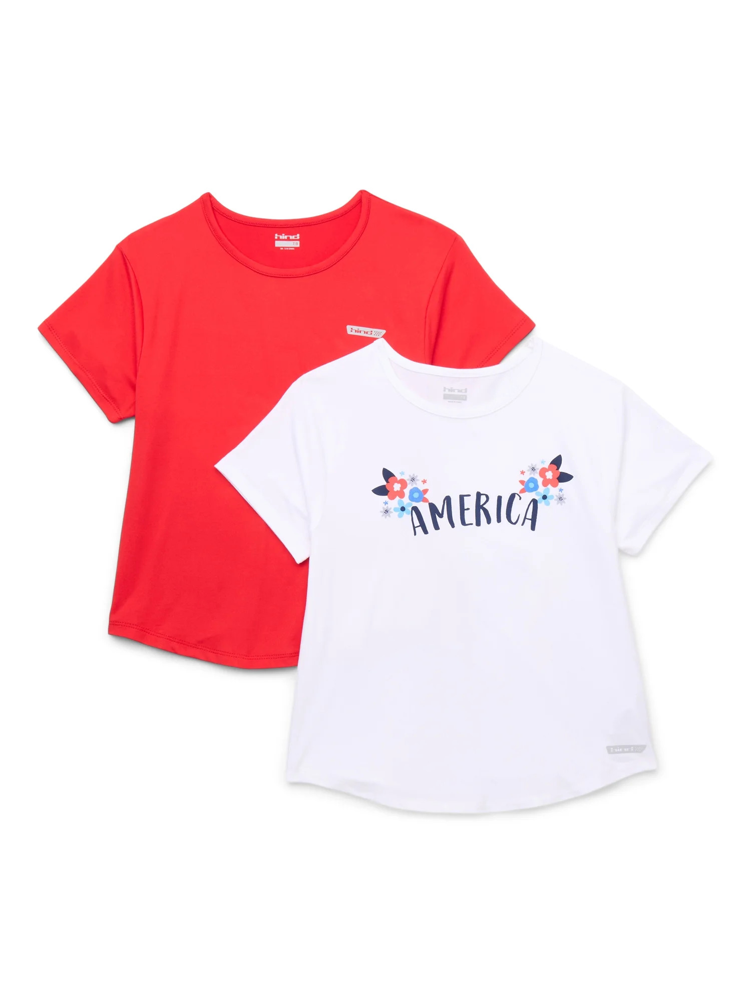 Hind Girl's Solid and Graphic Tee Set with Short Sleeves, 2-Pack Sizes 4-16 | Walmart (US)
