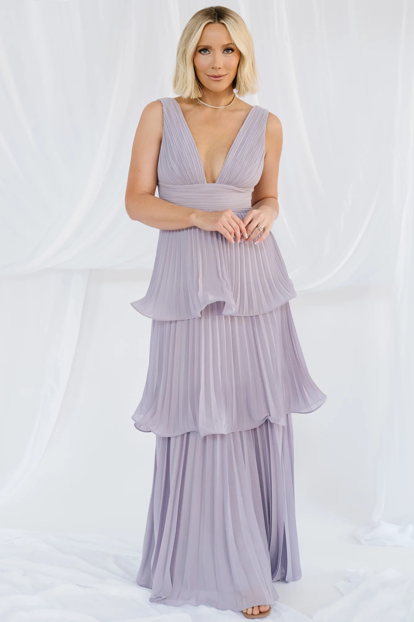Saphira Tiered Pleated Maxi Dress | Lavender | Baltic Born
