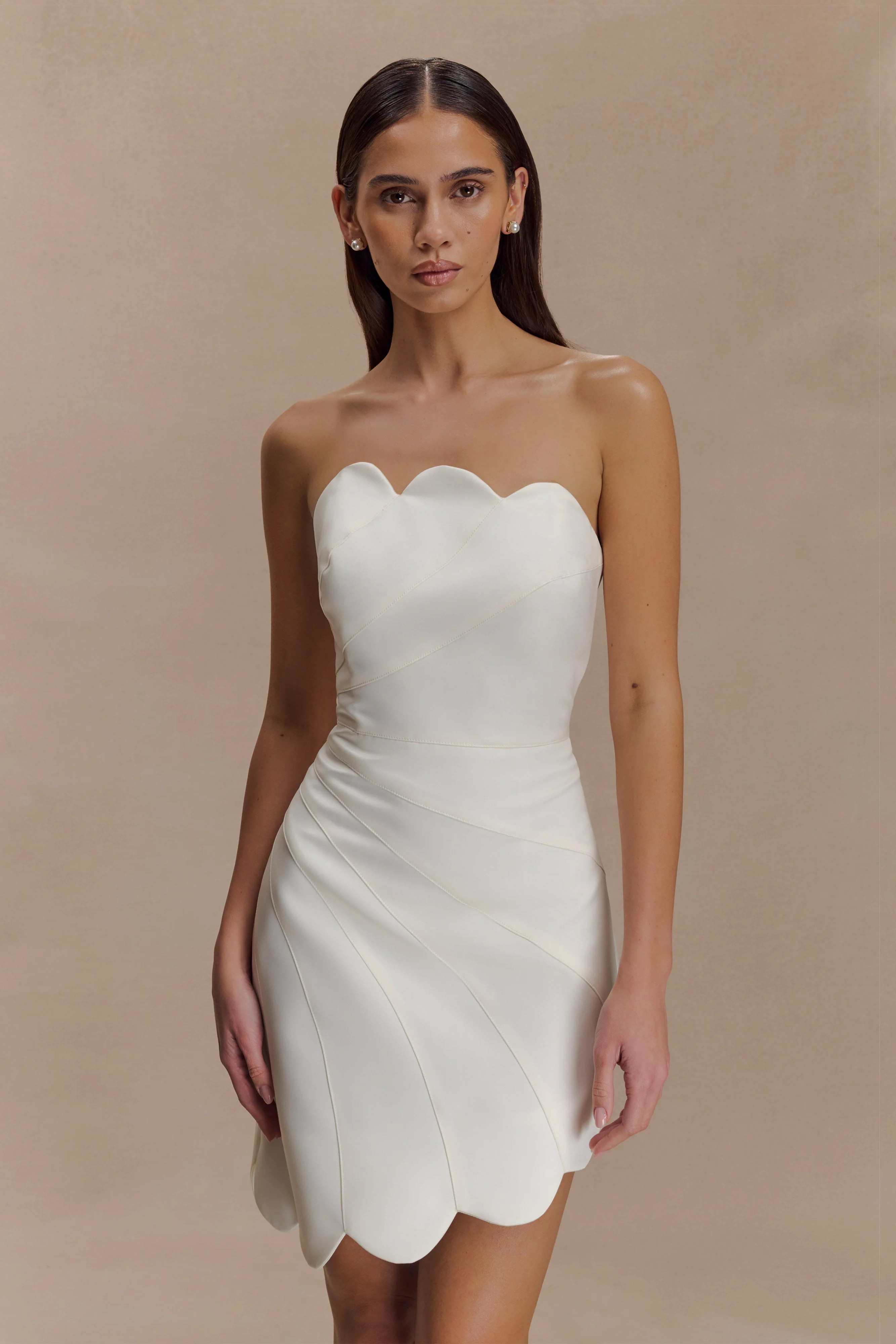 Atenea Satin Mini Dress - White | MESHKI US