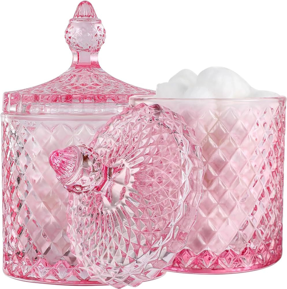 rejomiik 2 Pack Qtip Holder Glass Apothecary Jars with Lid for Bathroom Canisters Dispenser Decor... | Amazon (US)