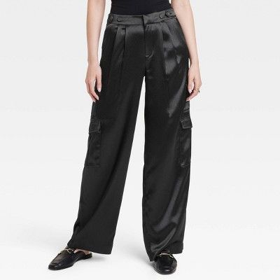 Women's High-Rise Satin Cargo Pants - A New Day™ Black 8 | Target