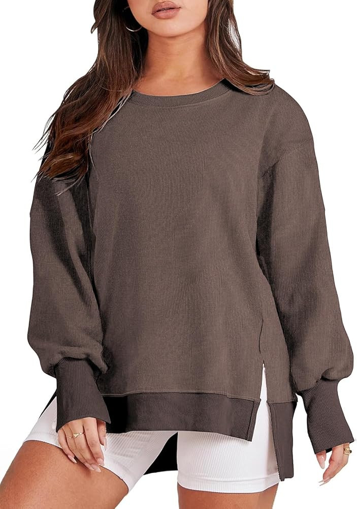 Amazon.com: Eytino Plus Size Sweatshirt for Women Long Sleeve Crew Neck Casual Loose Slit Oversiz... | Amazon (US)