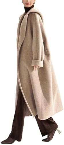 utcoco Women's Winter Belted Wool Coat Lapel Collar Pea Coat Open Front Long Wool Trench Coat wit... | Amazon (US)