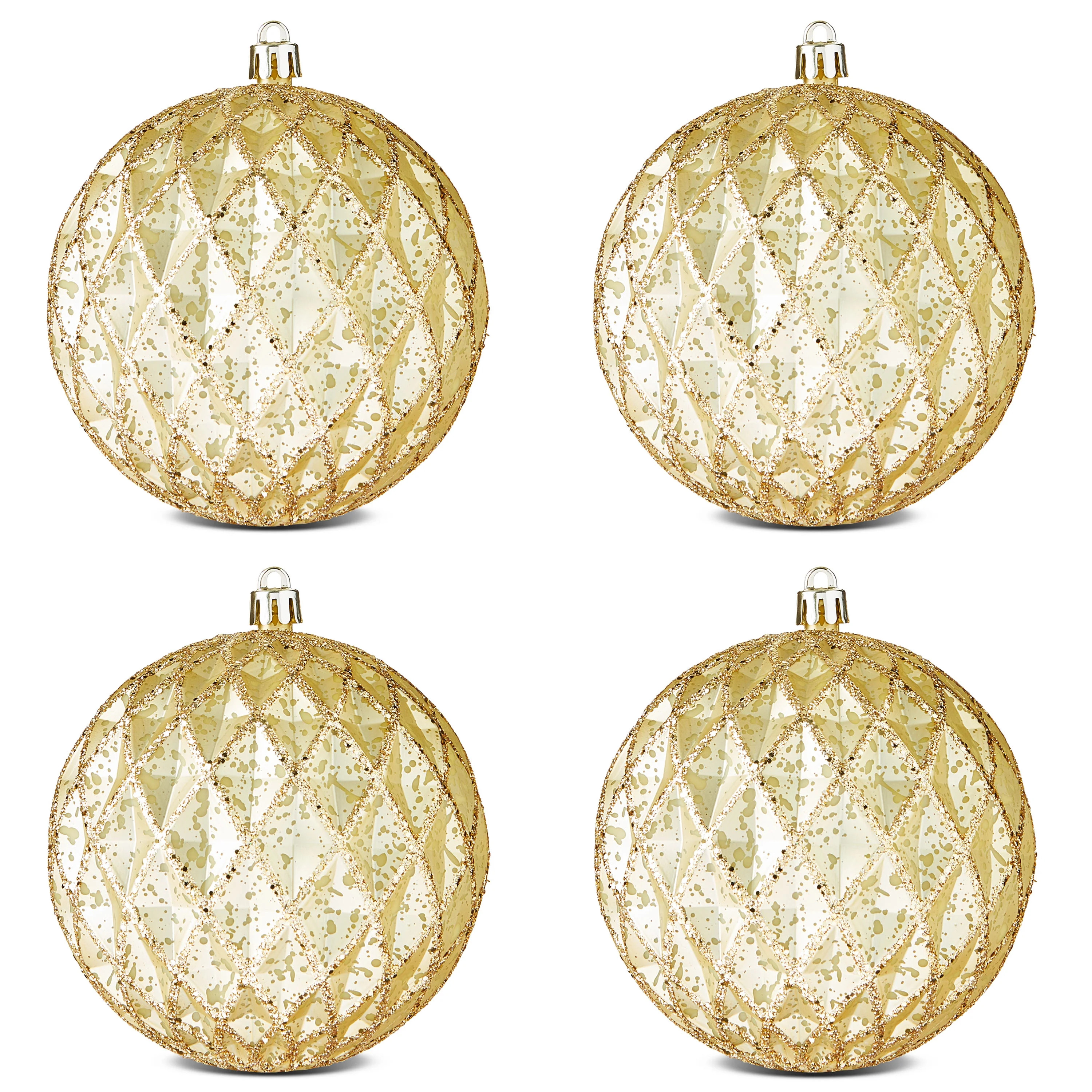 4 Count Gold Vintage-Style Diamond Pattern Shatterproof Christmas Ornaments, 3.94", by Holiday Ti... | Walmart (US)