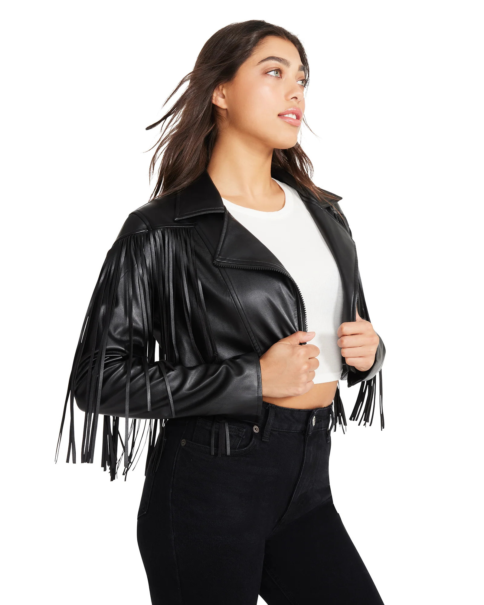 FRINGE FAUX LEATHER JACKET BLACK | Steve Madden (US)