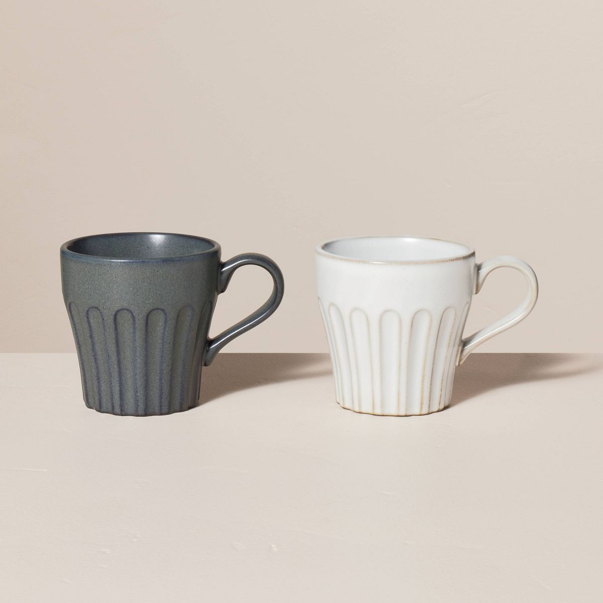 2pk 10oz Fluted Stoneware Mug Set Blue/Cream - Hearth & Hand™ with Magnolia | Target