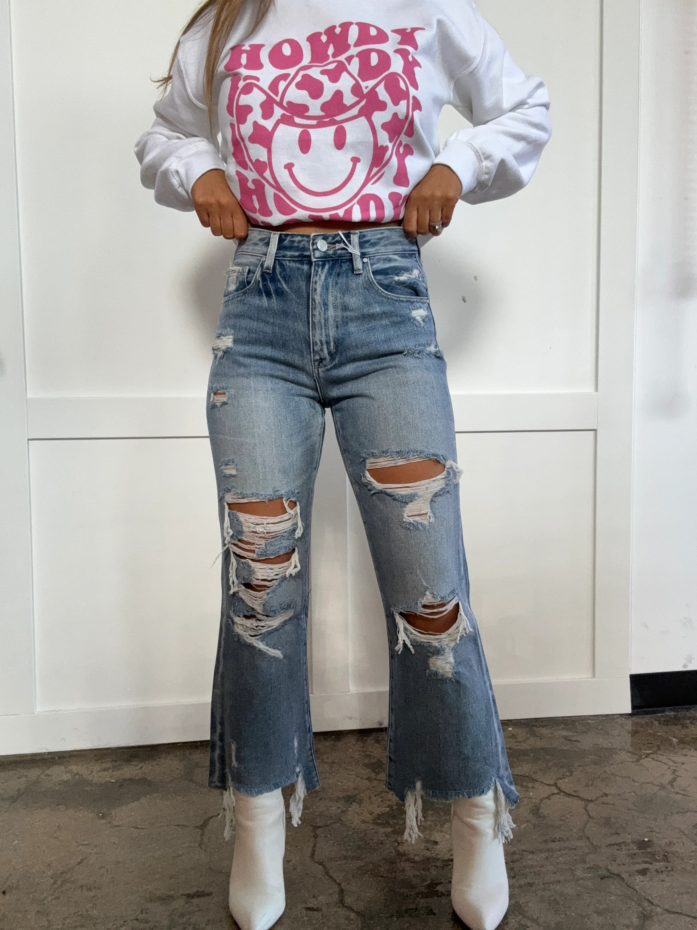Hello Darling High Rise Vintage Cropped Flare Jeans | Willow Boutique