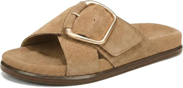 Flat Sandals for Women Slip-On Cross Buckle Straps Slide Sandals Comfortable Open Toe Summer Beac... | Amazon (US)