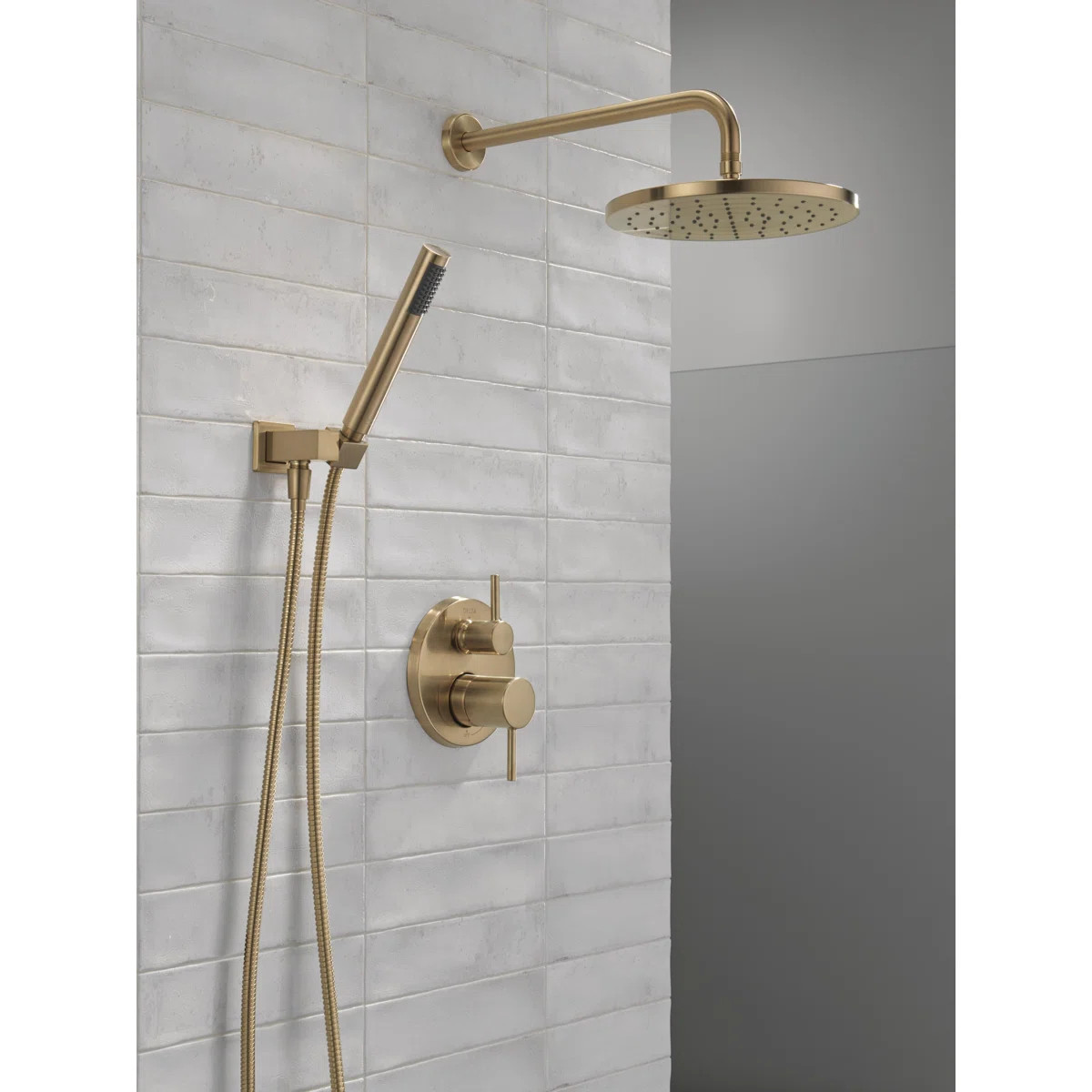 Modern 14 Series Round Rain Shower System Faucet Set, Rainfall Brushed Gold Shower Head and Handl... | Wayfair North America