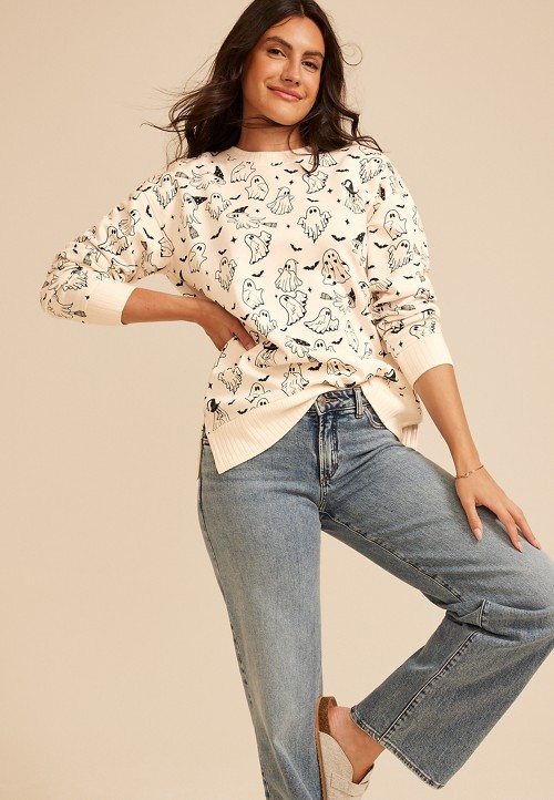 Willowsoft Halloween Ghost Print Sweatshirt | maurices | Maurices