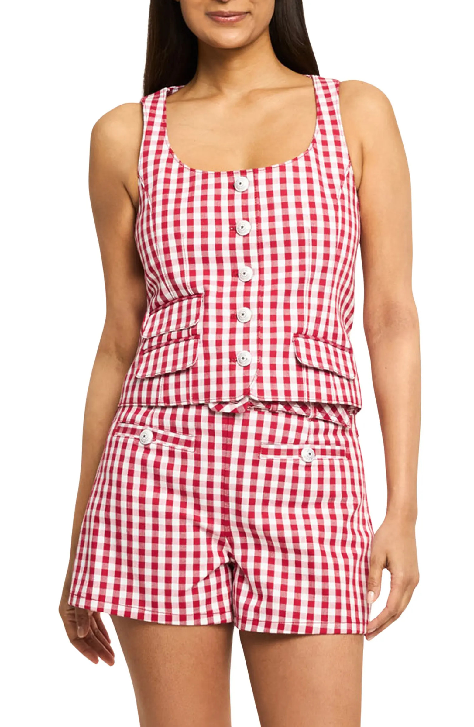 Cinq à Sept Lovina Mini Gingham Stretch Cotton Top | Nordstrom | Nordstrom