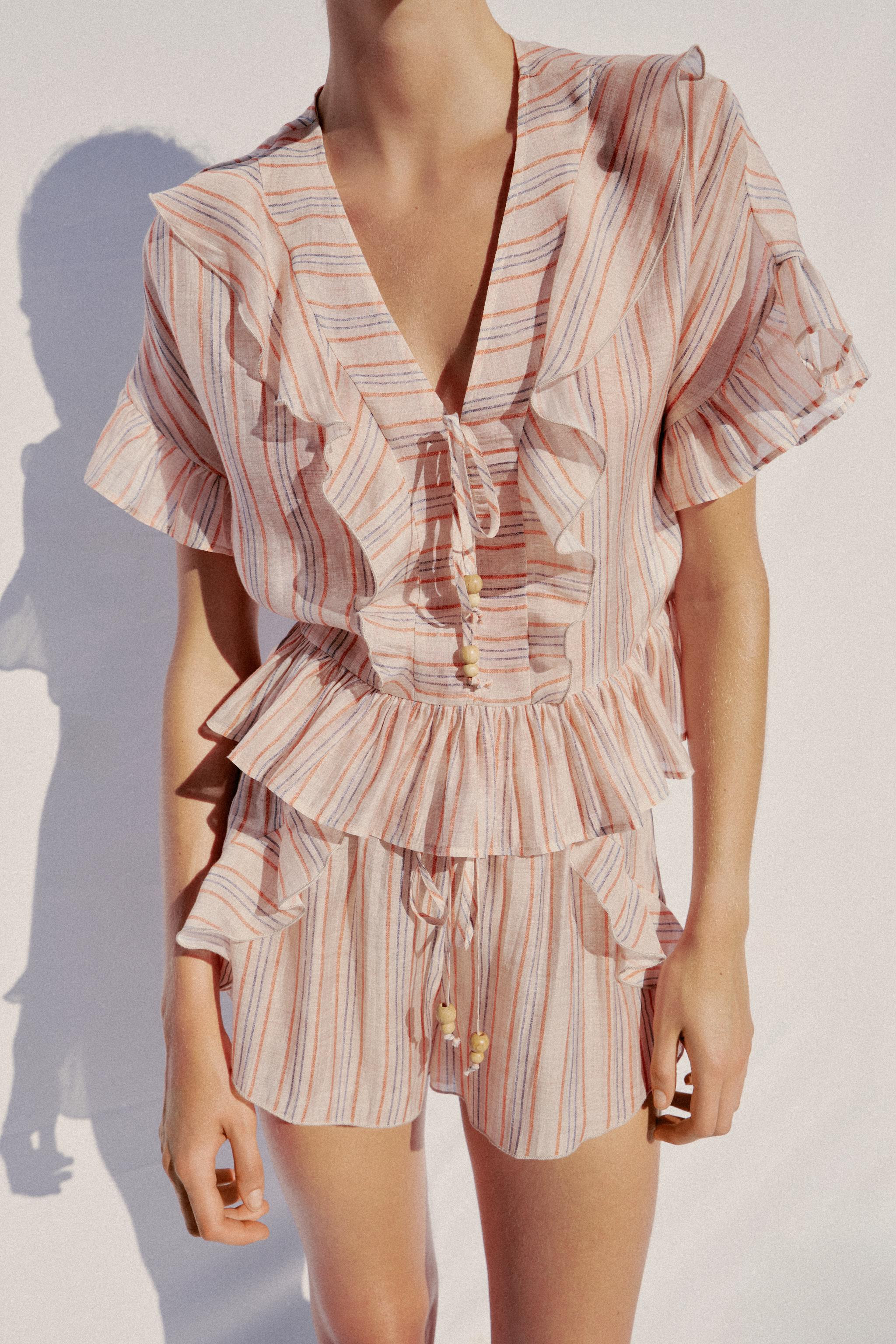 STRIPED RUFFLED BLOUSE | Zara US
