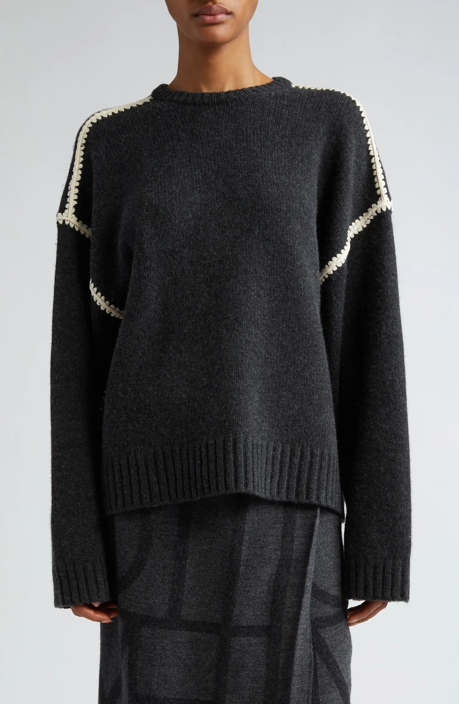 Shell Stitch Trim Wool, Cashmere & Cotton Sweater | Nordstrom