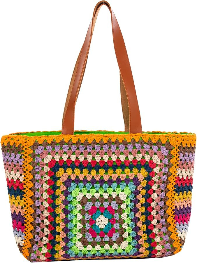 Back From Bali Womens Large Hand Crochet Tote Bag - Fully Lined, Zipper Closure Over the Shoulder... | Amazon (US)