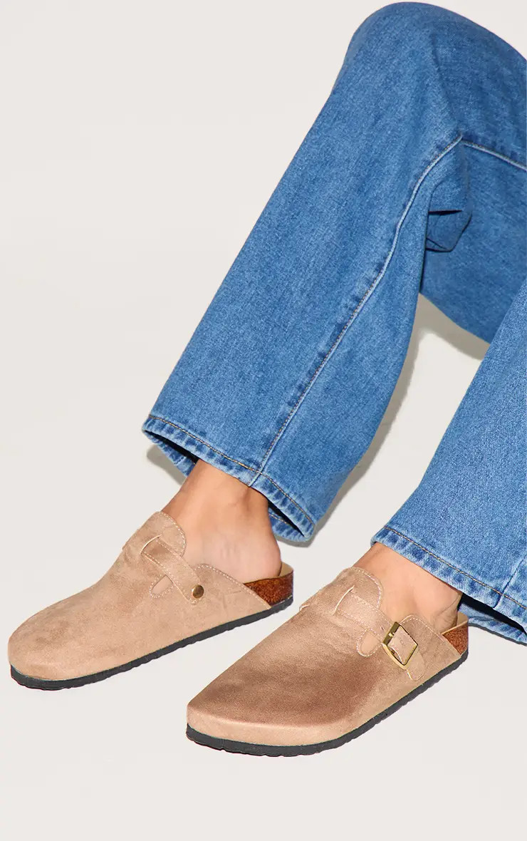 Beige Faux Suede Buckled Mule Cloggs | PrettyLittleThing UK