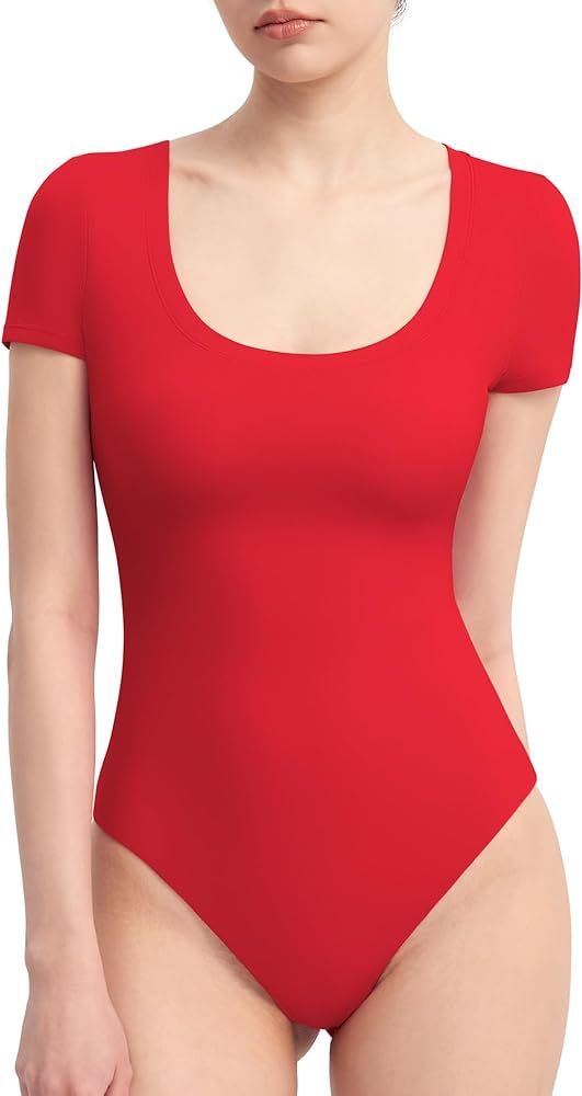 PUMIEY Women's Scoop Neck Short Sleeve Bodysuit Slimming Fit Body suit Top Smoke Cloud Pro Collec... | Amazon (US)