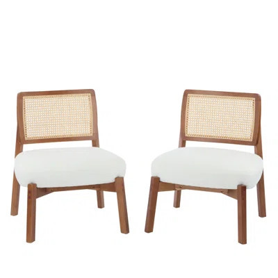 [Set Of 2] Modern Beige Lounge Chair With Woven Backrest, Sturdy Wooden Frame, Minimalist And Elegant Accent Seating For Living Room, Bedroom, Or Offi | Wayfair North America