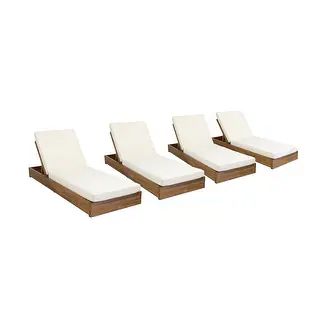 Ian Outdoor Acacia Wood Chaise Lounge with Cushion (Set of 4) by Christopher Knight Home | Bed Bath & Beyond
