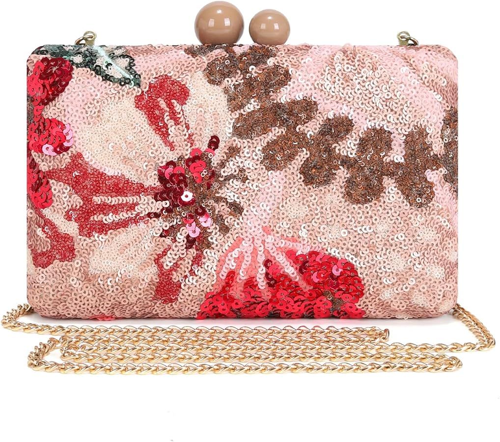 ER.Roulour Women Clutch Purses Flowers Floral Evening Bag Sequin Embroidered Handbags Small Chain... | Amazon (US)