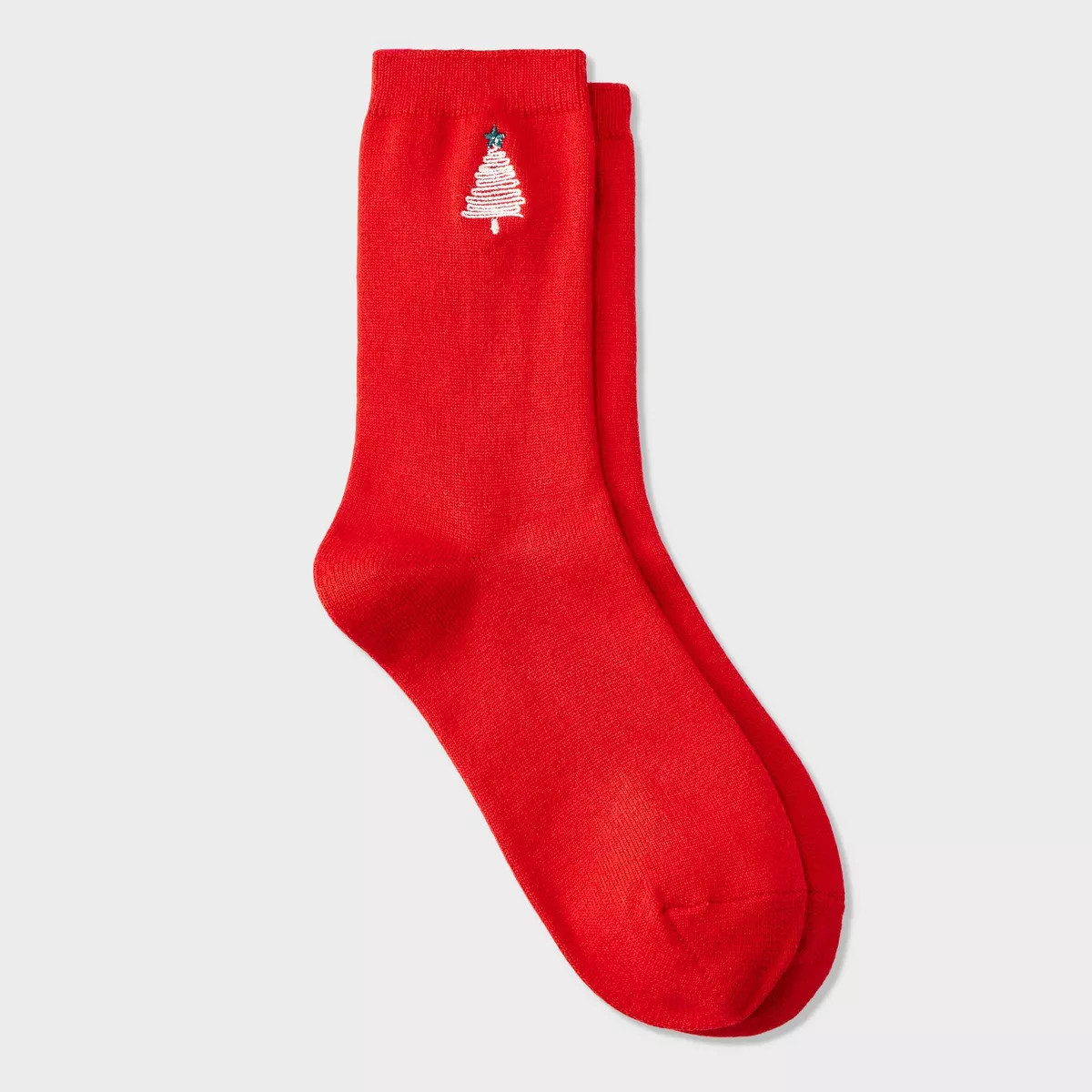 Women's Supersoft Embroidered Holiday Tree Crew Socks - Auden™ Red 4-10 | Target