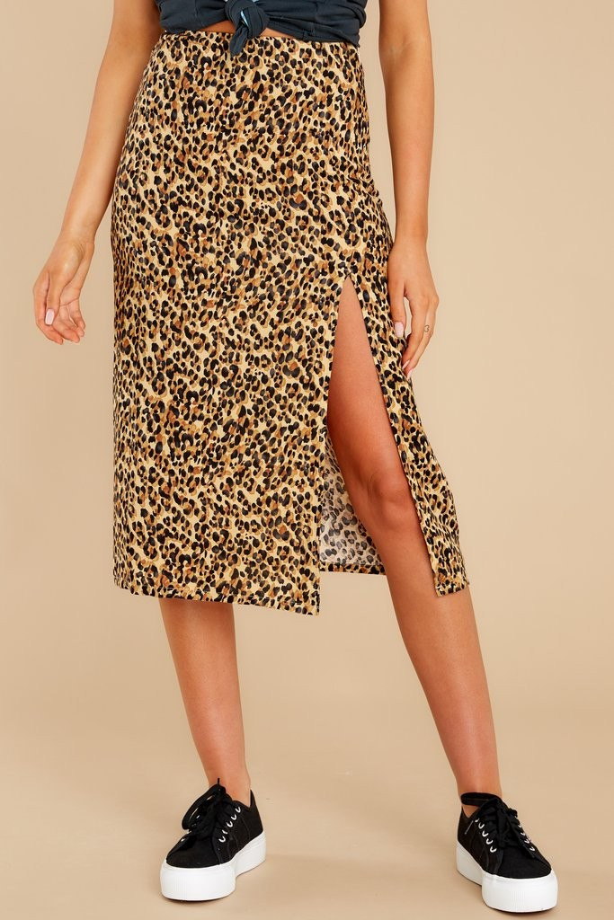 Wild Beauty Tan Leopard Print Midi Skirt | Red Dress 