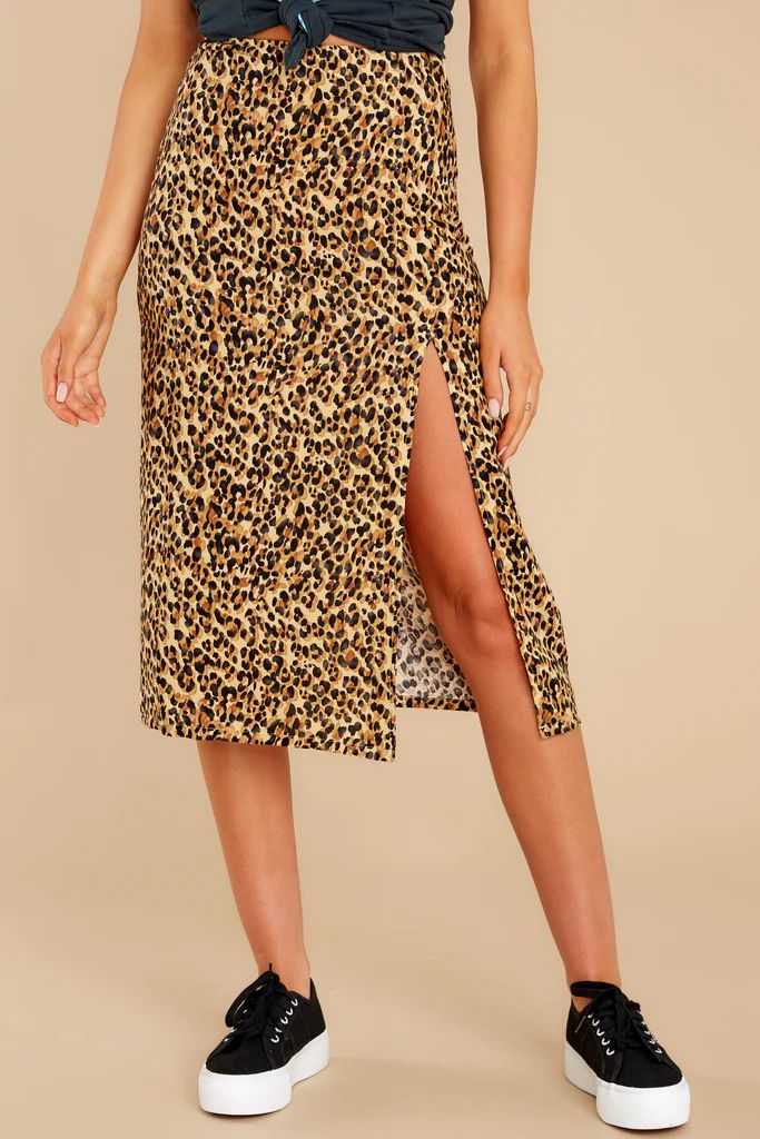 Wild Beauty Tan Leopard Print Midi Skirt | Red Dress 